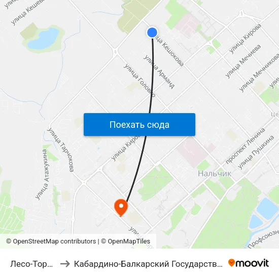 Лесо-Торговая База to Кабардино-Балкарский Государственный Аграрный Университет map