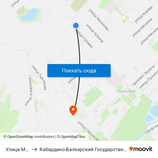 Улица Матросова to Кабардино-Балкарский Государственный Аграрный Университет map