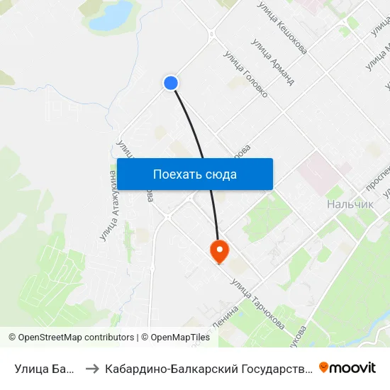 Улица Байсултанова to Кабардино-Балкарский Государственный Аграрный Университет map