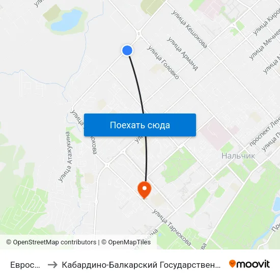 Еврострой 07 to Кабардино-Балкарский Государственный Аграрный Университет map