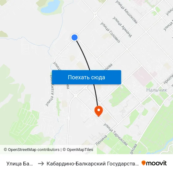 Улица Байсултанова to Кабардино-Балкарский Государственный Аграрный Университет map