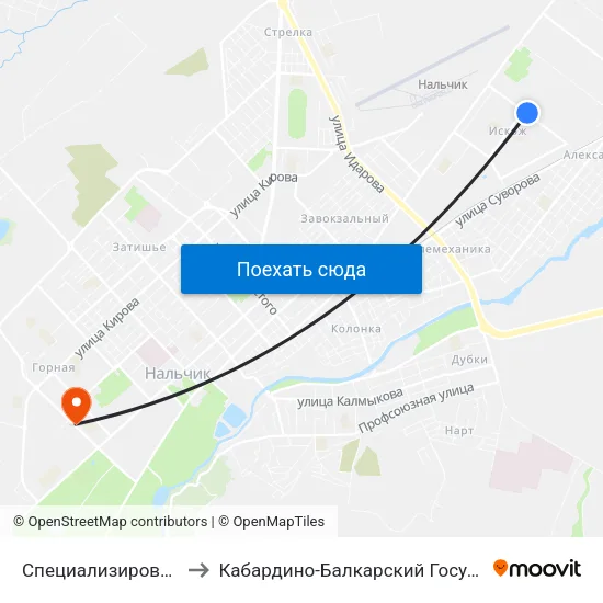 Специализированная Пожарная Часть to Кабардино-Балкарский Государственный Аграрный Университет map
