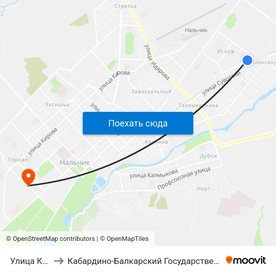 Улица Кадырова to Кабардино-Балкарский Государственный Аграрный Университет map