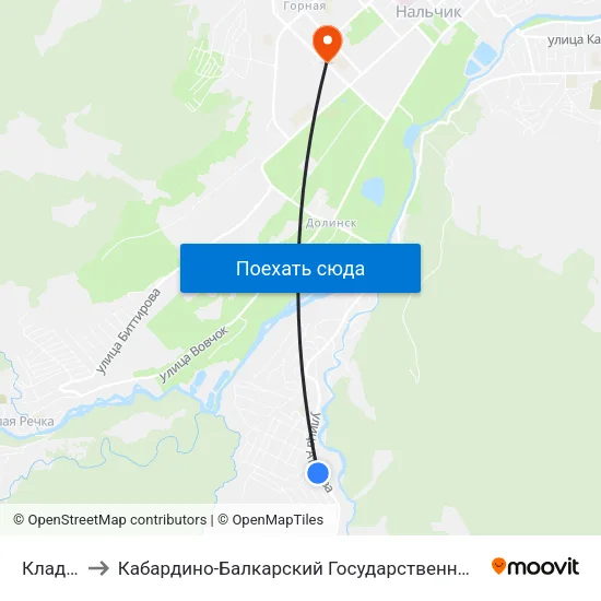 Кладбище to Кабардино-Балкарский Государственный Аграрный Университет map