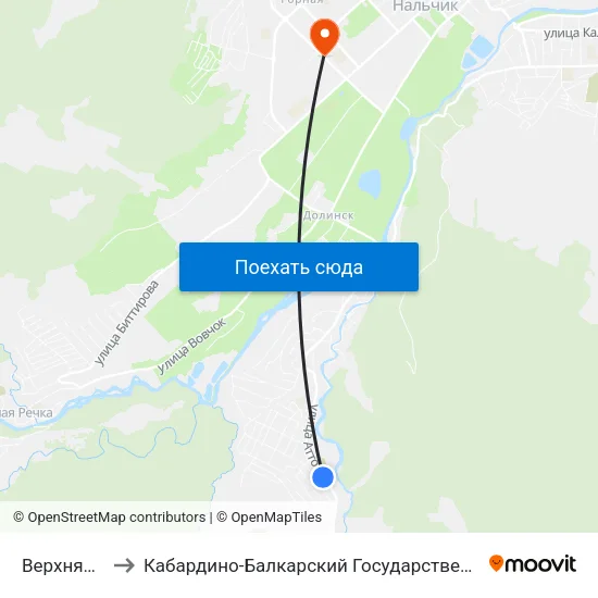 Верхняя Мечеть to Кабардино-Балкарский Государственный Аграрный Университет map