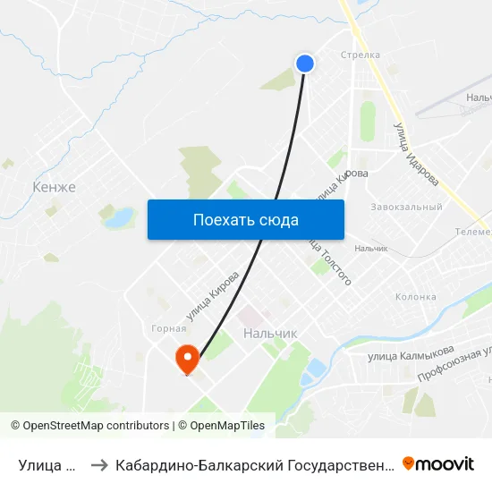 Улица Масаева to Кабардино-Балкарский Государственный Аграрный Университет map