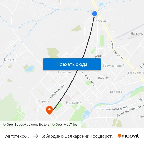 Автотехобслуживание to Кабардино-Балкарский Государственный Аграрный Университет map