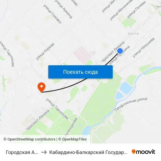 Городская Администрация to Кабардино-Балкарский Государственный Аграрный Университет map