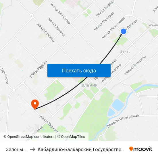 Зелёный Рынок to Кабардино-Балкарский Государственный Аграрный Университет map