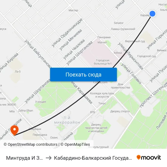 Минтруда И Здравоохранения to Кабардино-Балкарский Государственный Аграрный Университет map
