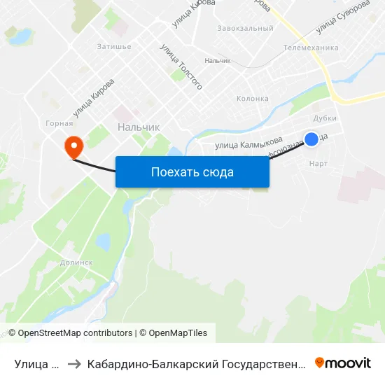 Улица Махова to Кабардино-Балкарский Государственный Аграрный Университет map