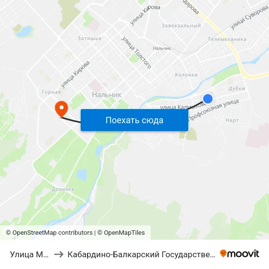 Улица Макаренко to Кабардино-Балкарский Государственный Аграрный Университет map