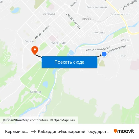 Керамическая Улица to Кабардино-Балкарский Государственный Аграрный Университет map
