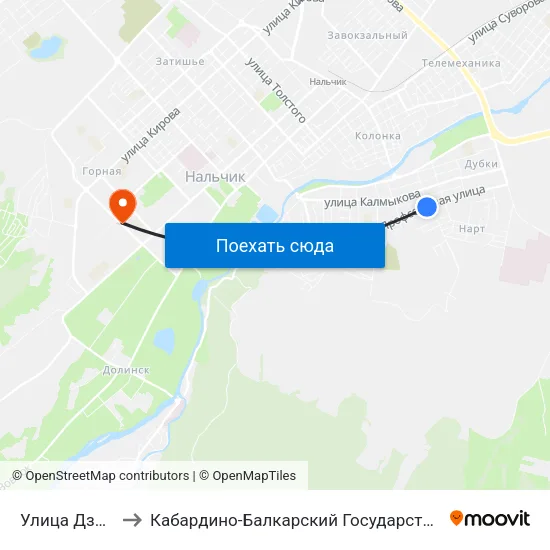 Улица Дзержинского to Кабардино-Балкарский Государственный Аграрный Университет map
