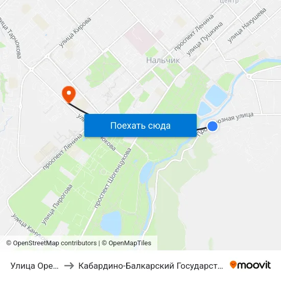 Улица Ореховая Роща to Кабардино-Балкарский Государственный Аграрный Университет map