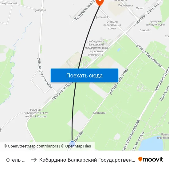 Отель Синдика to Кабардино-Балкарский Государственный Аграрный Университет map
