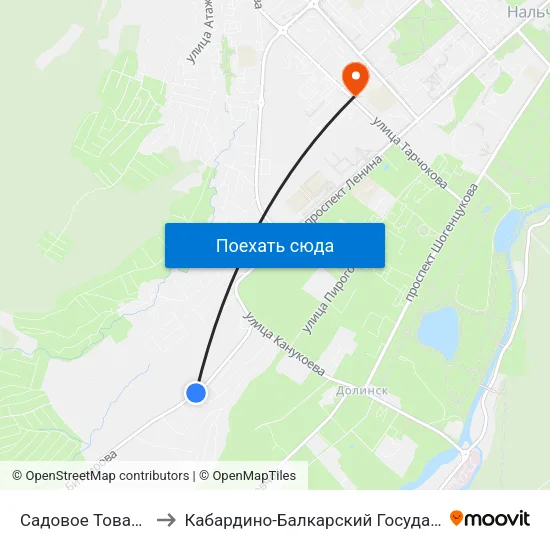 Садовое Товарищество Ландыш to Кабардино-Балкарский Государственный Аграрный Университет map