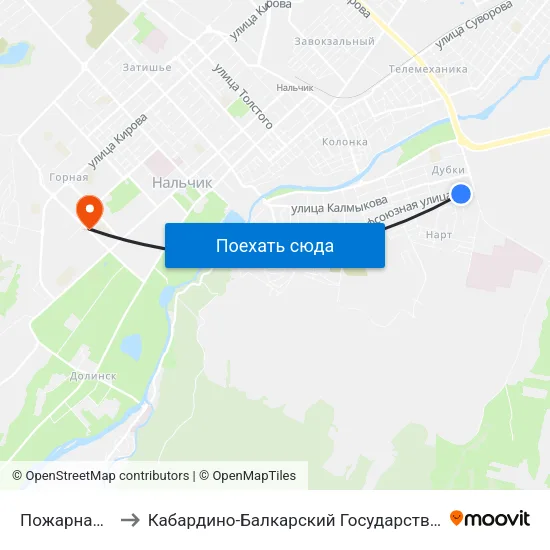 Пожарная Часть №2 to Кабардино-Балкарский Государственный Аграрный Университет map