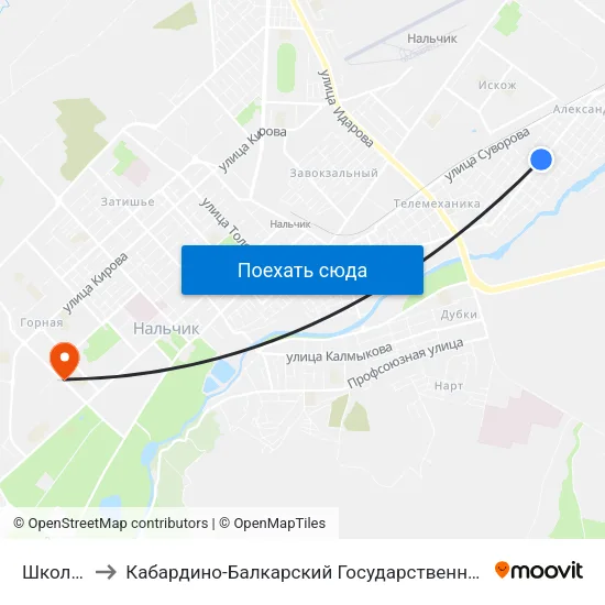 Школа №11 to Кабардино-Балкарский Государственный Аграрный Университет map