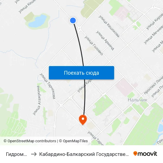 Гидрометаллург to Кабардино-Балкарский Государственный Аграрный Университет map