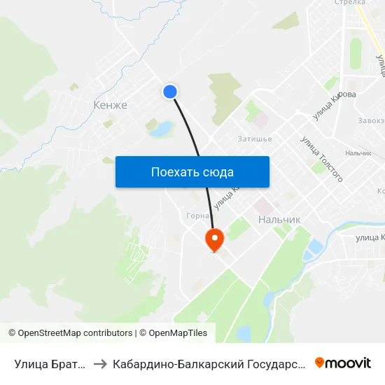 Улица Братьев Кешевых to Кабардино-Балкарский Государственный Аграрный Университет map