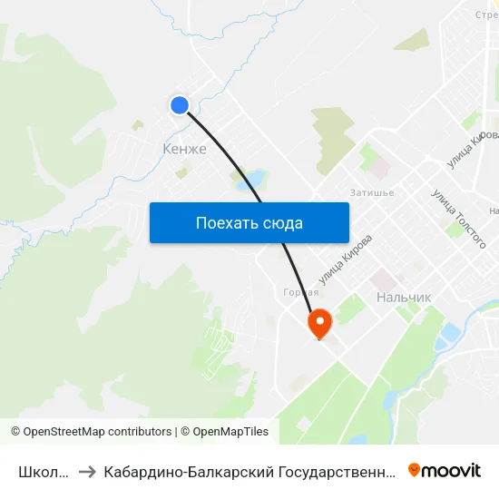 Школа №22 to Кабардино-Балкарский Государственный Аграрный Университет map