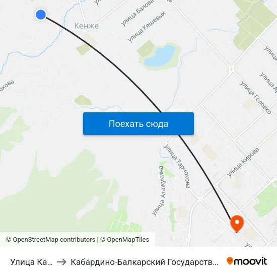 Улица Карбышева to Кабардино-Балкарский Государственный Аграрный Университет map
