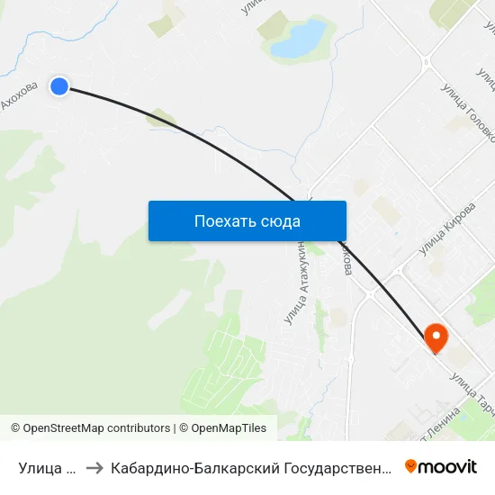 Улица Фрунзе to Кабардино-Балкарский Государственный Аграрный Университет map