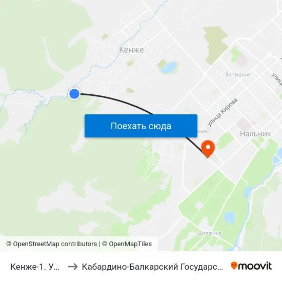 Кенже-1. Улица Ахохова to Кабардино-Балкарский Государственный Аграрный Университет map