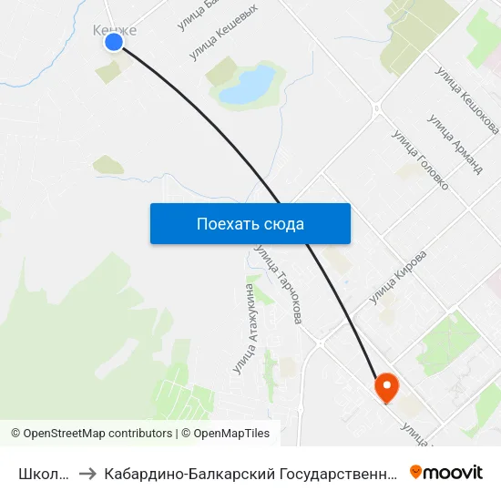 Школа №20 to Кабардино-Балкарский Государственный Аграрный Университет map