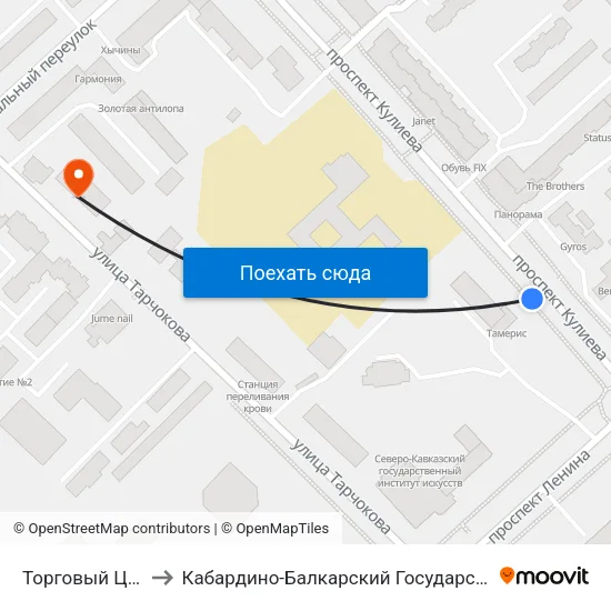 Торговый Центр Нальчик to Кабардино-Балкарский Государственный Аграрный Университет map