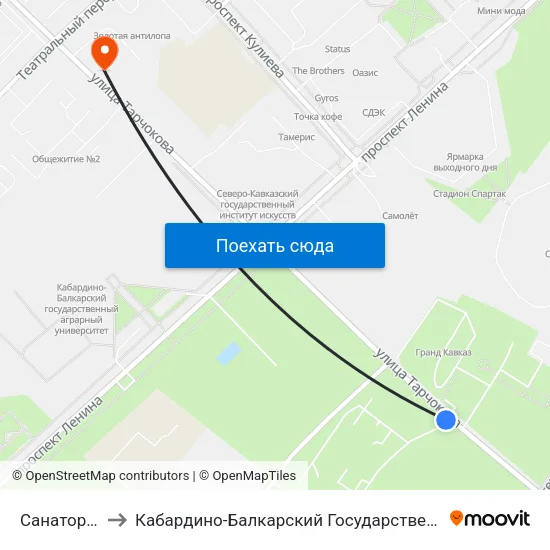 Санаторий Терек to Кабардино-Балкарский Государственный Аграрный Университет map