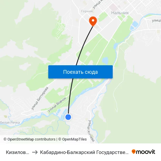 Кизиловая Улица to Кабардино-Балкарский Государственный Аграрный Университет map