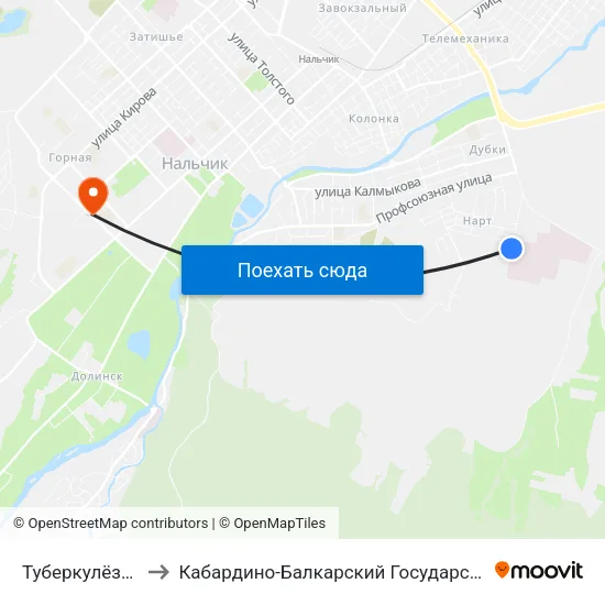 Туберкулёзная Больница to Кабардино-Балкарский Государственный Аграрный Университет map