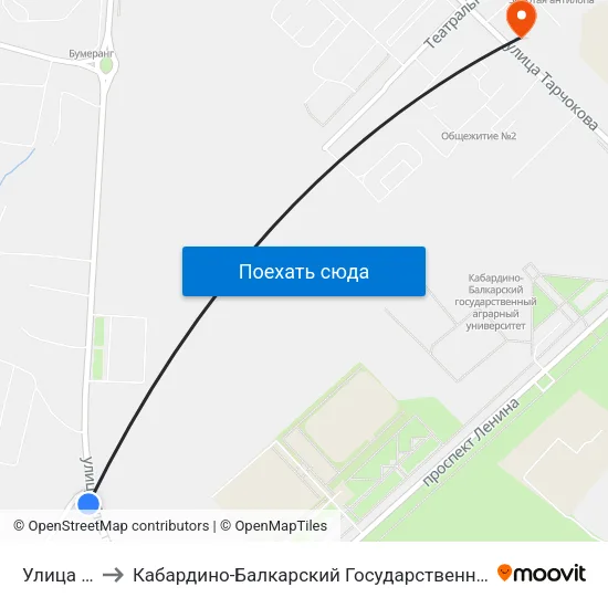 Улица Гугова to Кабардино-Балкарский Государственный Аграрный Университет map