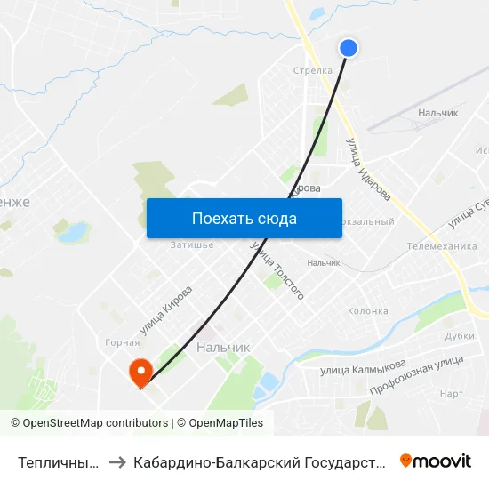 Тепличный Переулок to Кабардино-Балкарский Государственный Аграрный Университет map