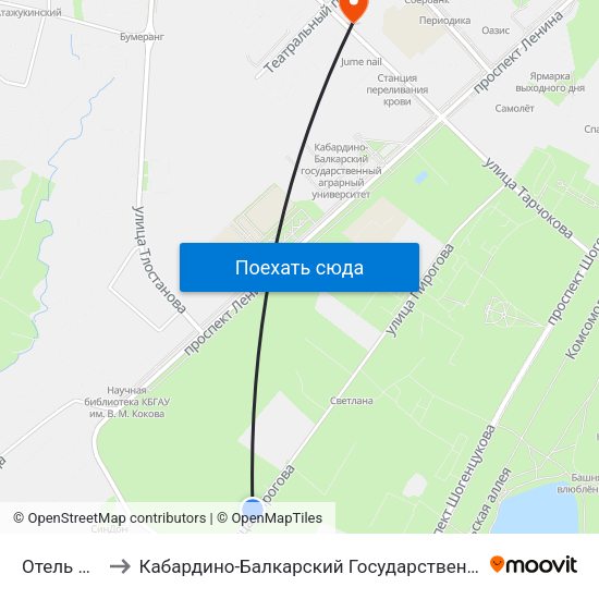 Отель Синдика to Кабардино-Балкарский Государственный Аграрный Университет map