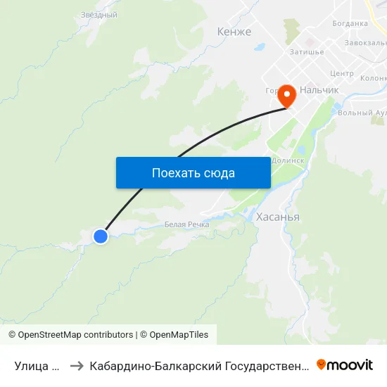 Улица Созаева to Кабардино-Балкарский Государственный Аграрный Университет map