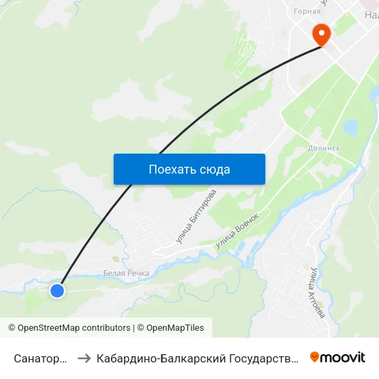Санаторий Кавказ to Кабардино-Балкарский Государственный Аграрный Университет map