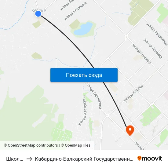 Школа №20 to Кабардино-Балкарский Государственный Аграрный Университет map