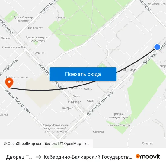 Дворец Творчества to Кабардино-Балкарский Государственный Аграрный Университет map