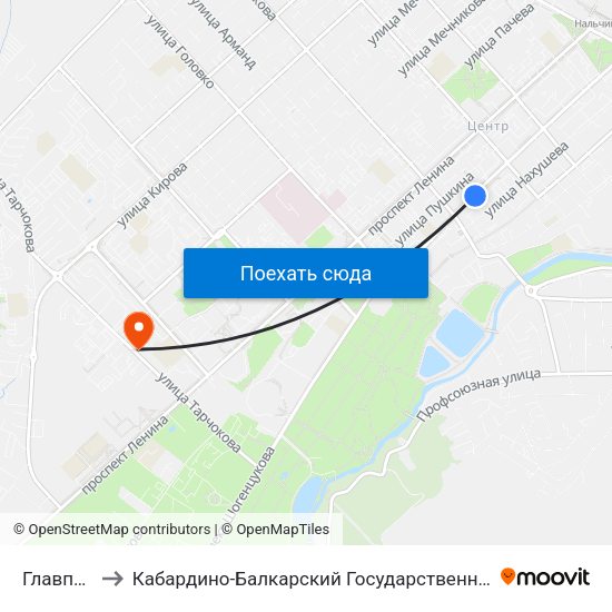Главпочтамт to Кабардино-Балкарский Государственный Аграрный Университет map