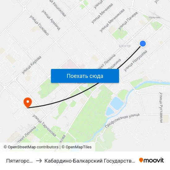 Пятигорская Улица to Кабардино-Балкарский Государственный Аграрный Университет map