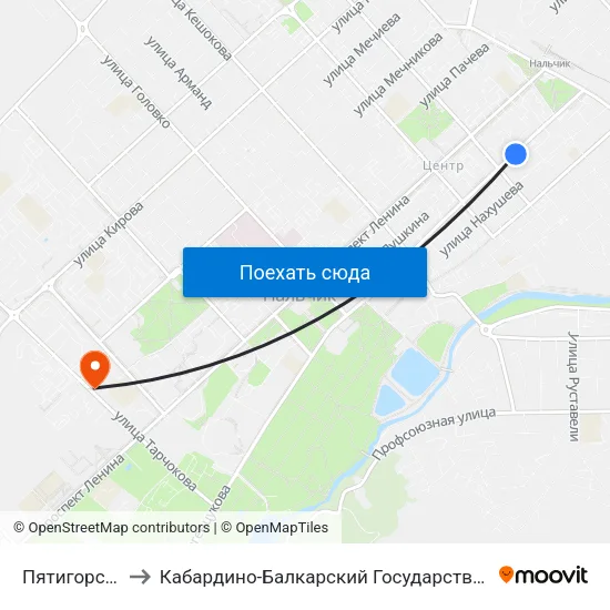 Пятигорская Улица to Кабардино-Балкарский Государственный Аграрный Университет map