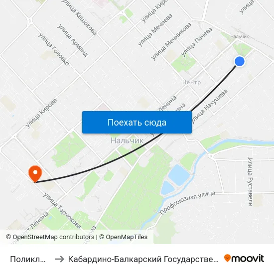 Поликлиника №3 to Кабардино-Балкарский Государственный Аграрный Университет map