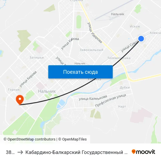 38 Км to Кабардино-Балкарский Государственный Аграрный Университет map