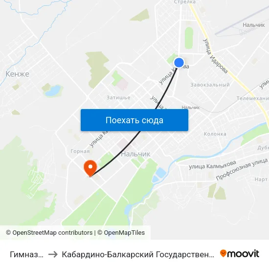 Гимназия №13 to Кабардино-Балкарский Государственный Аграрный Университет map