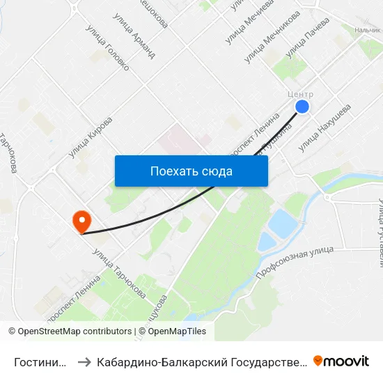 Гостиница Россия to Кабардино-Балкарский Государственный Аграрный Университет map