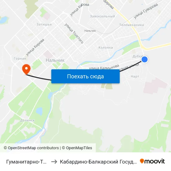 Гуманитарно-Технический Колледж to Кабардино-Балкарский Государственный Аграрный Университет map