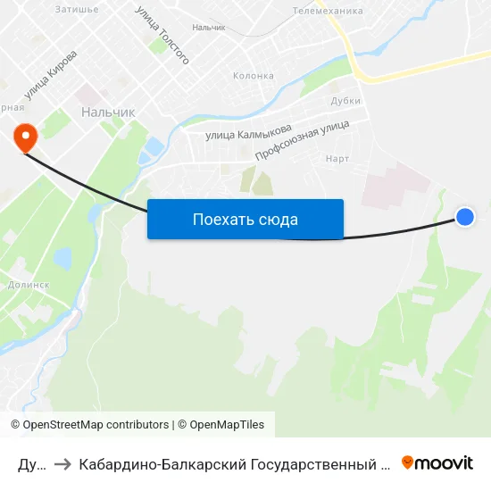 Дубки to Кабардино-Балкарский Государственный Аграрный Университет map